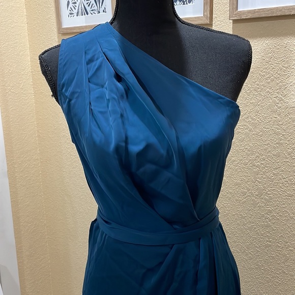 One Shoulder Ruched Midi Dress Belted Party Dress SMALL - Picture 4 of 6